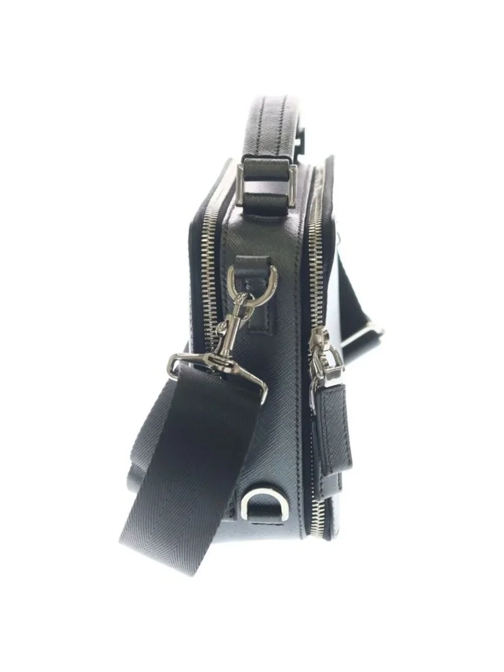 Prada Saffiano 2-Way Shoulder Bag Dark Gray Leather Silver